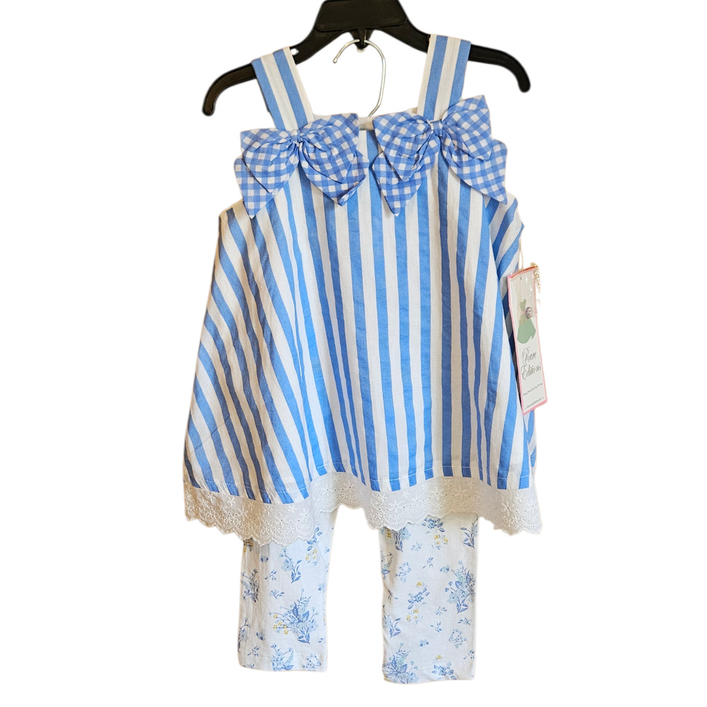 NEW! Rare Editions Girls 4T/4 NWT Blue Striped Bow Tunic & Floral Leggings Set